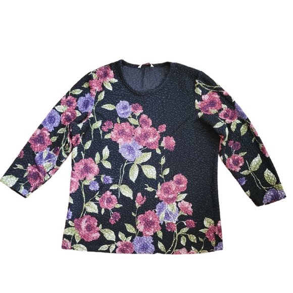 Alia Blouse Women's Size M Multicolor Floral Print 3/4 Sleeve Top Round Neck - Picture 9 of 11